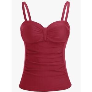 Talisea Women Tankini Top Red Large Underwire Push Up Tummy Control Swimsuit Top